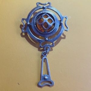 KALUPE silver and amber stone brooch